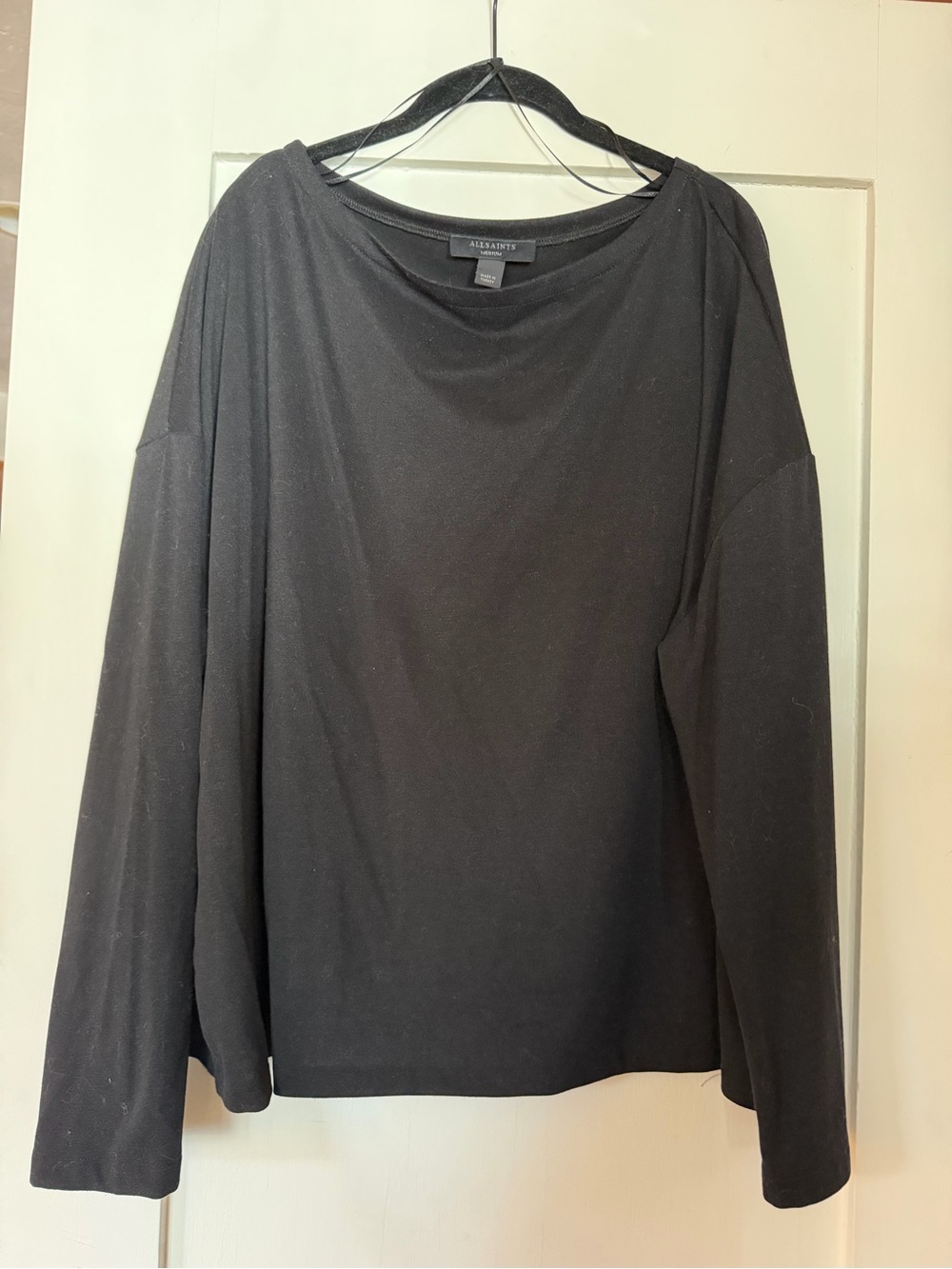All Saints Black Long-Sleeve Boatneck Top, Sz Medium